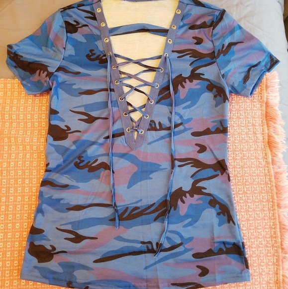 Lace up camo top blue color - Picture 2 of 2